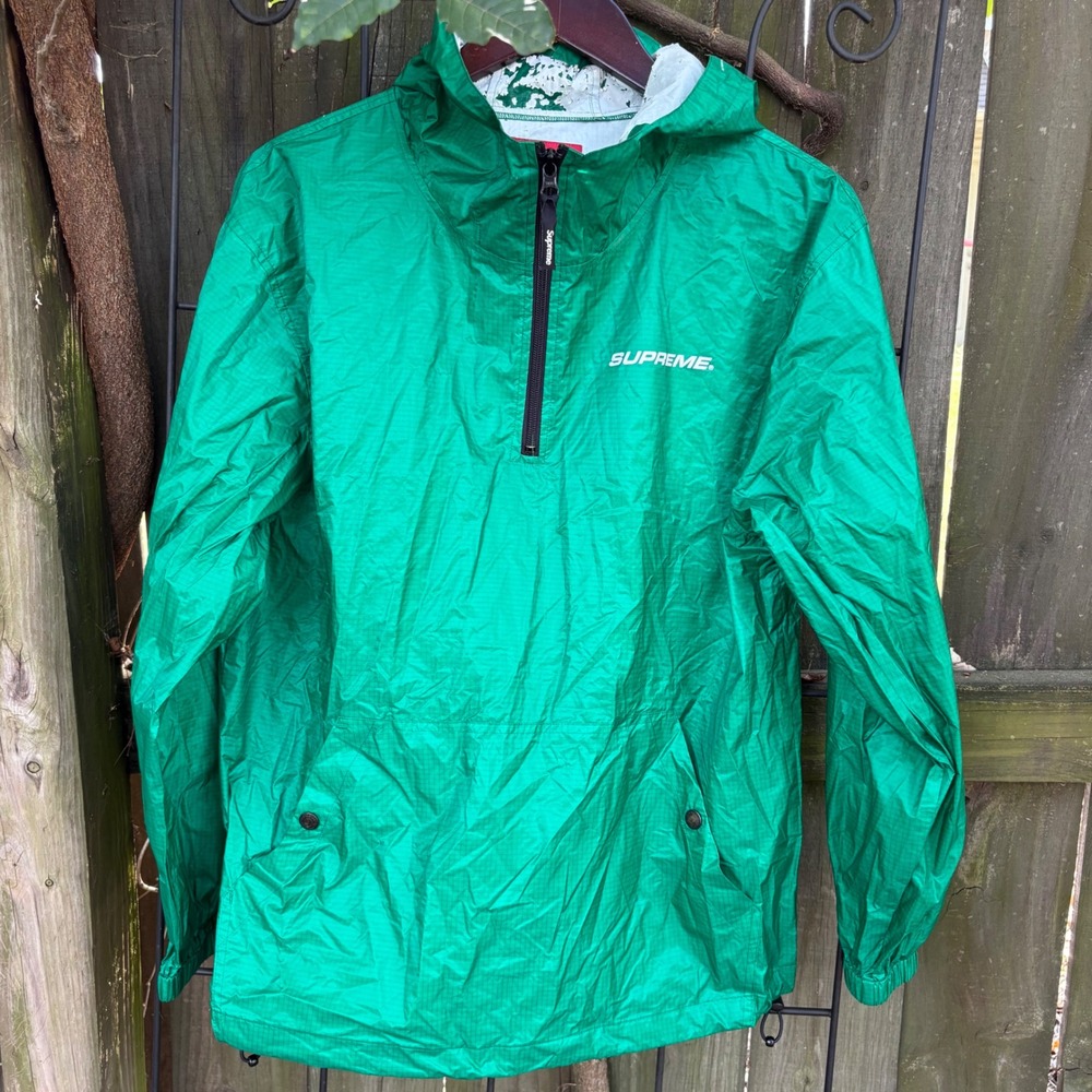 Supreme Men Green Ripstop Half Zip Hooded Windbreaker Jacket Small